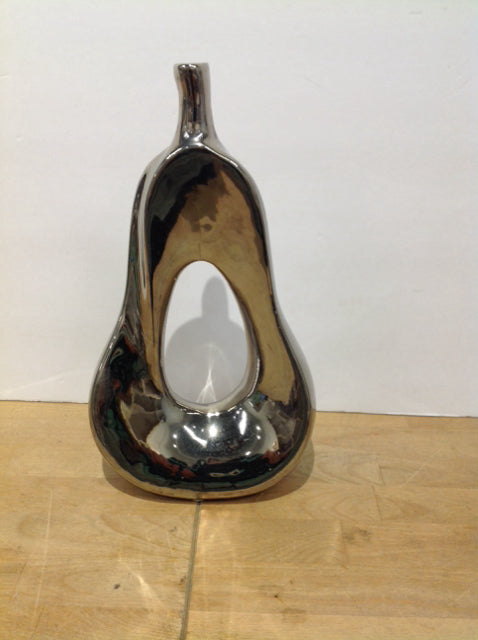 12" Silver Open Ceramic Pear Shaped Vase