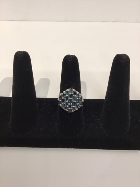 Silver Ring w/Blue Rhinestones