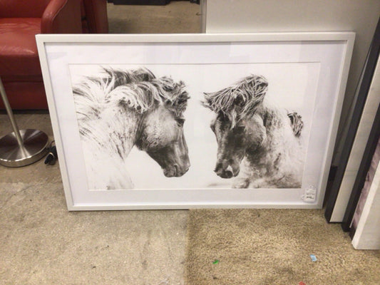 45" X 30" AS-IS White Framed Pair Of Horses Print