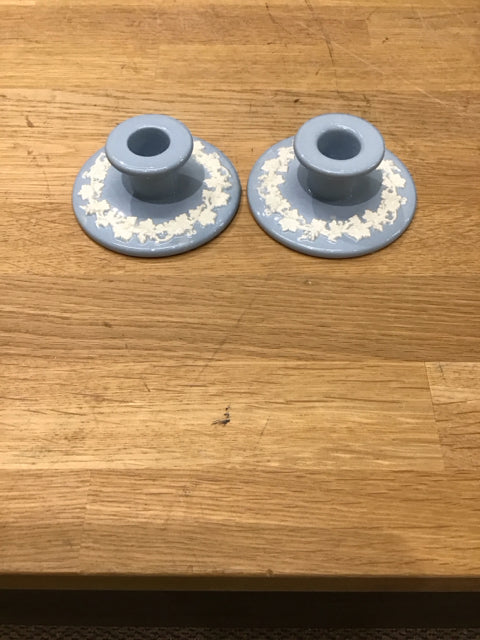 Pair Of Wedgewood Embossed Queensware Candle Holders
