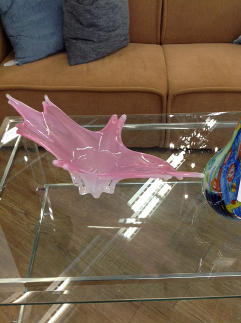 23" Murano Style Pink Crystal Bowl