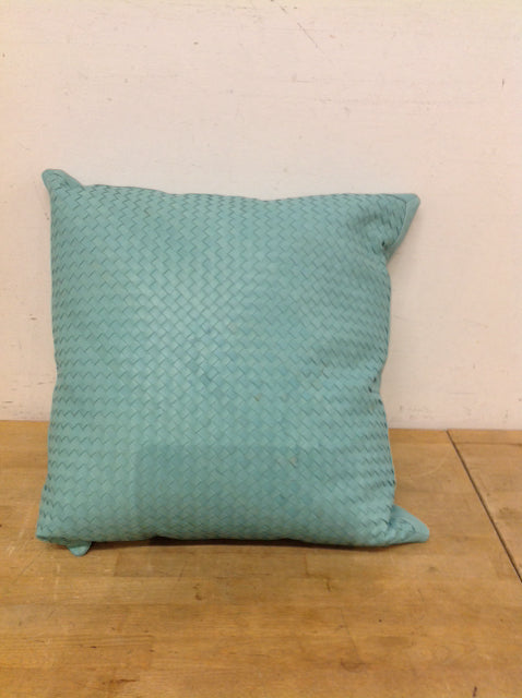 Aqua Leather Weaved Pillow