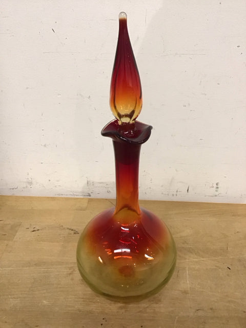 14" Blenko Like Red To Yellow Glass Decanter