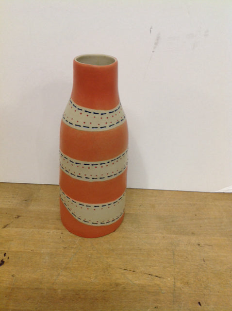 9.5" Ceramic Vase w/Orange Stripes