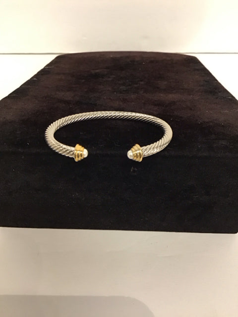 Yurman Style Thin Cuff Bracelet w/Pearls