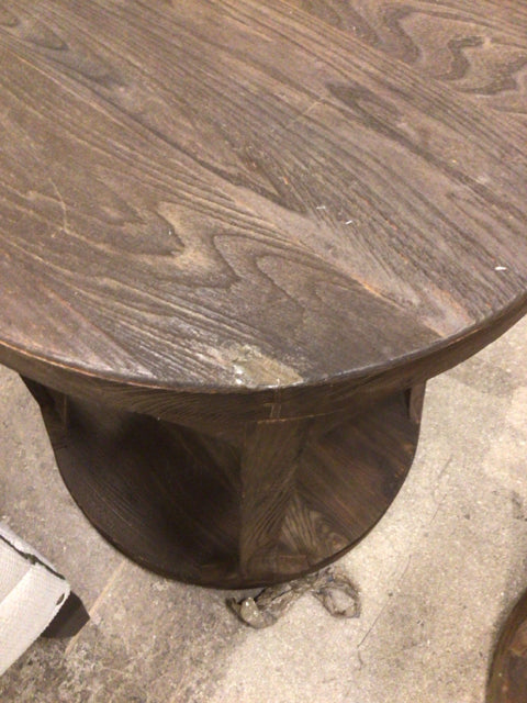 AS-IS Round Brown Wood End Table(Knicks/Scratches)