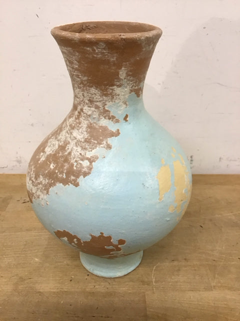 13" Aqua & Brown Pottery Vase