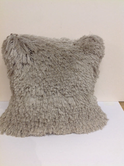 Long Hair Faux Fur Pillow w/Silver Streaks