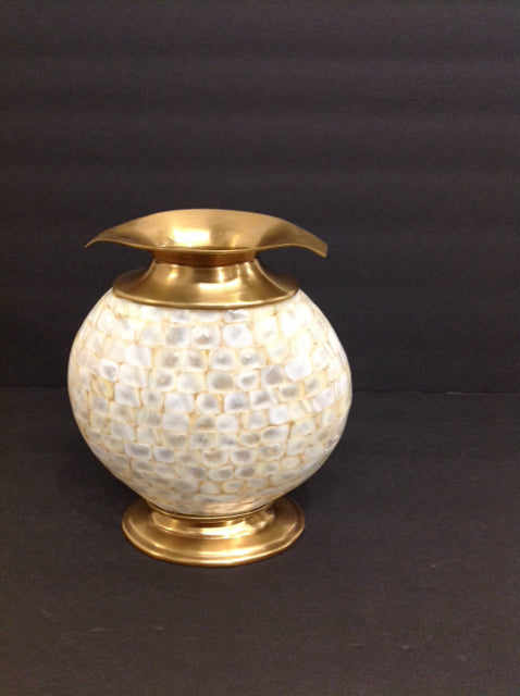 8.5" Mother of Pearl Vase w/Gold Metal Stand