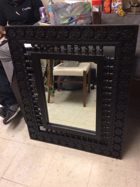 29 7/8" X 36" Dark Wood Framed Mirror