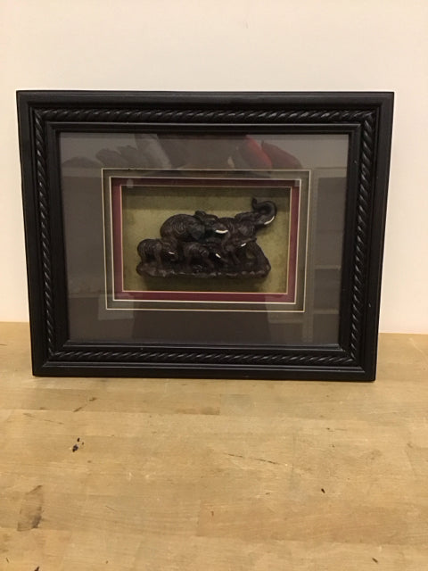 17x13 Resin Elephant Herd in Shadow Box Frame