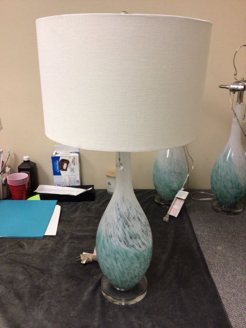 Blue/Aqua Glass Table Lamp W/Shade