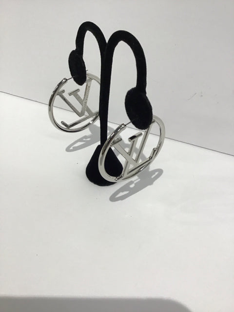 Silver Louis Vuitton Style Large Hoop Earrings