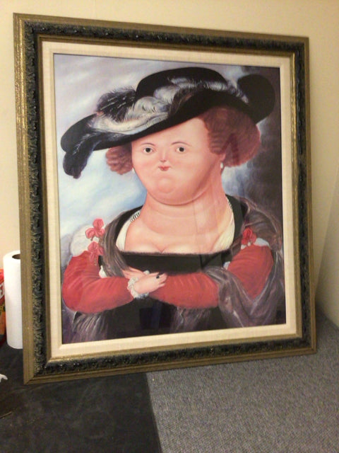 34 1/2" X 39" Gold & Black Framed Botero Style Print
