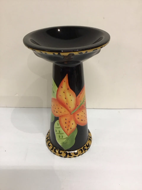 10" Black Ceramic Candle Holder w/Florals