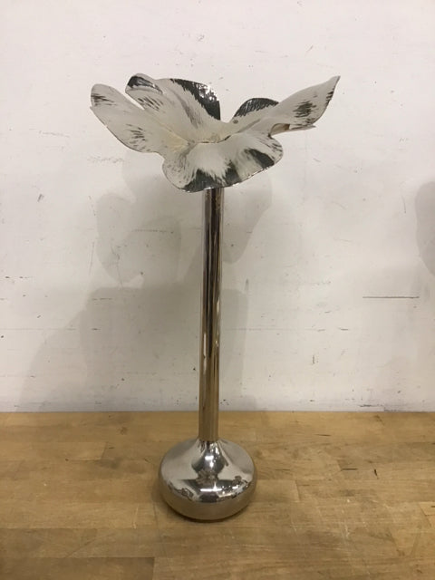 18" Silver Flower Candle Holder