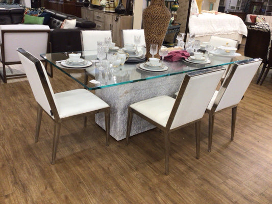 Set Of 6 Modani White & Chrome Dining Chairs