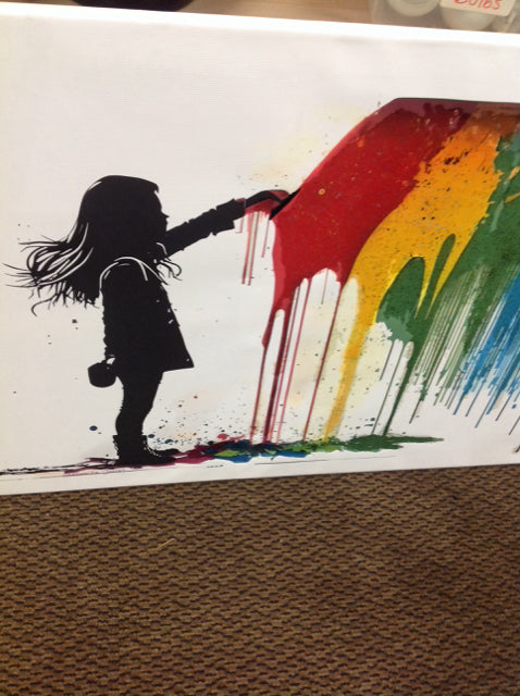 24" X 36" Signed Girl W Rainbow Canvas