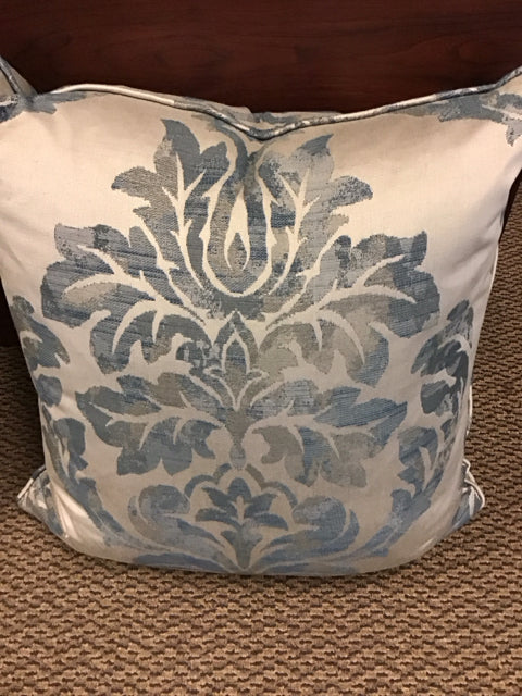 22" Gray Blue/Gren Damask Down Filled Pillow
