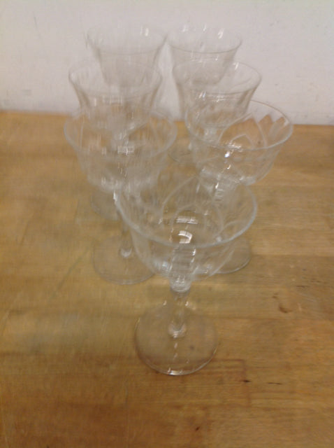 Set Of 7 Frosted Crystal Wine Glasses