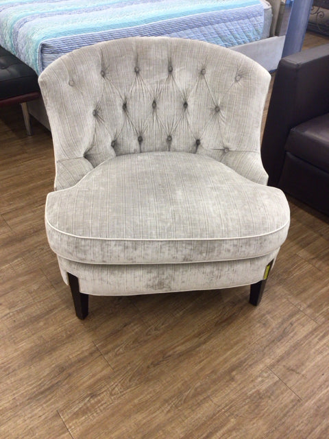 Grey Button Tufted Curved Back Chair