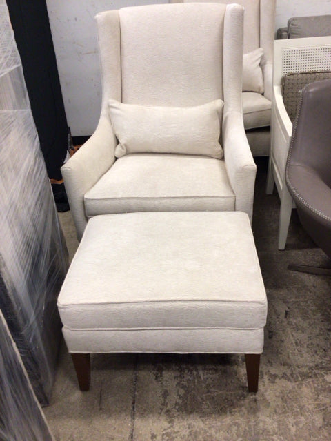 Ethan Allen Fabric Wing Chair & Ottoman