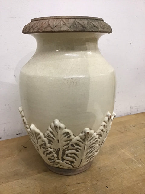 15" Vintage Cream Terracotta Vase