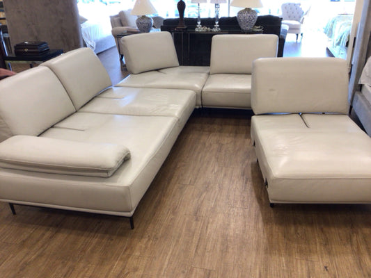 AS-IS Leather Beige 4 Pc Sectional (Discoloration/Scratches In Leather Cushions)