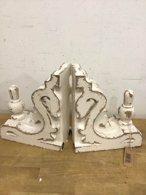 11"x9" White Distressed Corbel Bookends