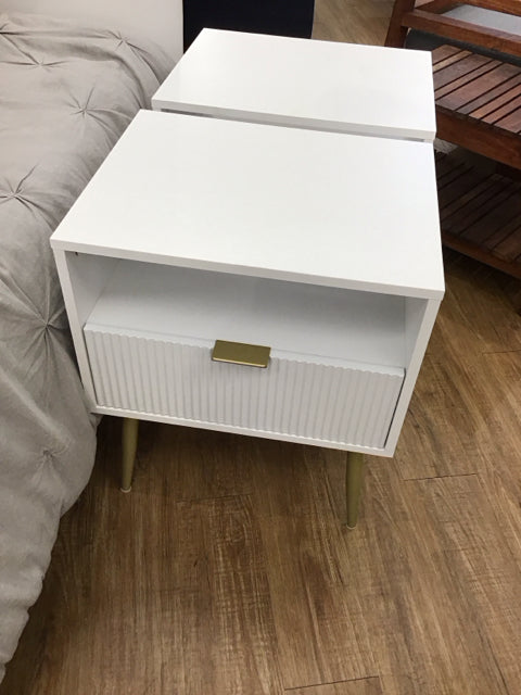 White Nightstand w/Gold Metal Handle Legs