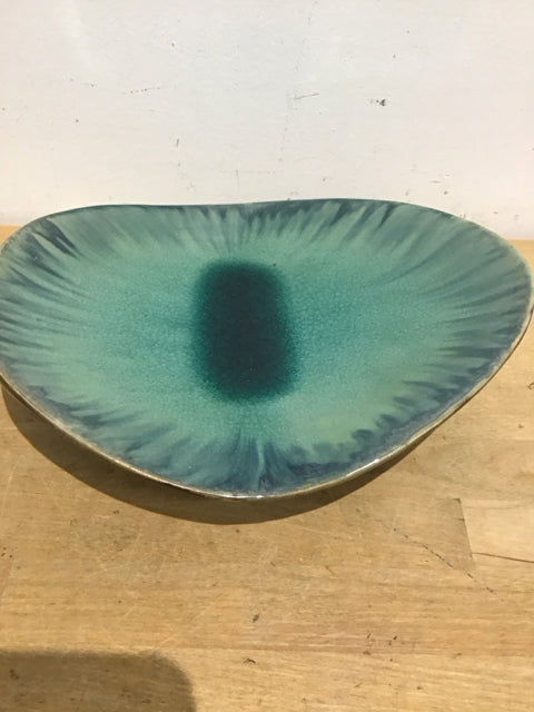 12" Ceramic Aqua Green & Brown Tray