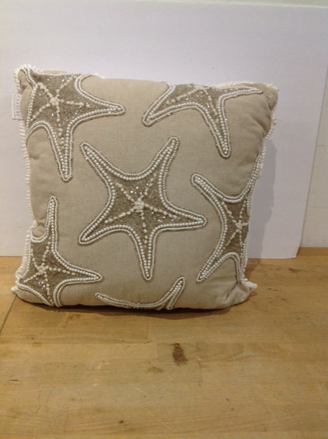 17" Linen/Cotton Pillow w/Beaded Starfish