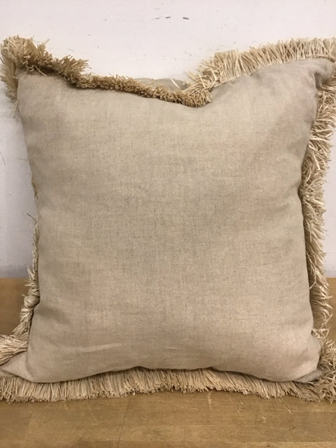 18" Beige Linen Fringe Down Filled Pillow