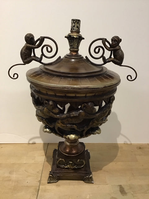Bronze Color Resin Monkey Urn