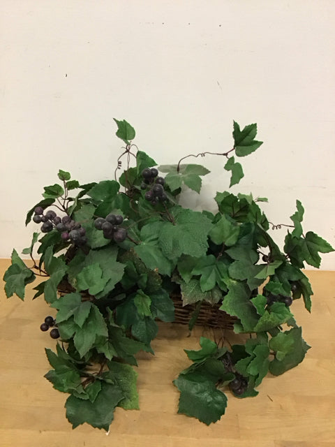 15"x14" Faux Grape Plant In Wicker Basket