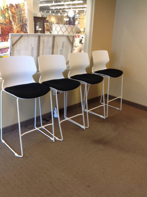 Set/4 Black Upholstered & White Plastic Back