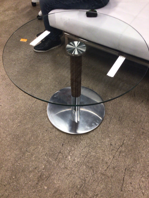 27 1/2" Round Glass Top Pedestal End Table