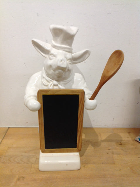 17" White Ceramic Pig Chef Menu Board