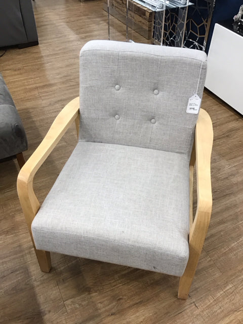 Beige Button Tufted Upholstered/Wood Base Chair