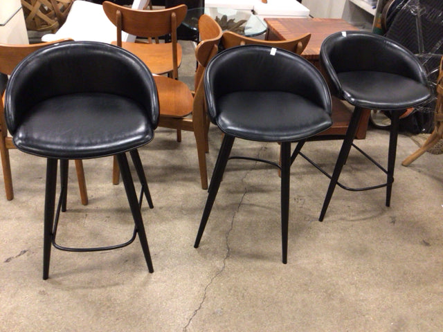 Set Of 3 Room & Board Sylvan Swivel Black Counter Stools