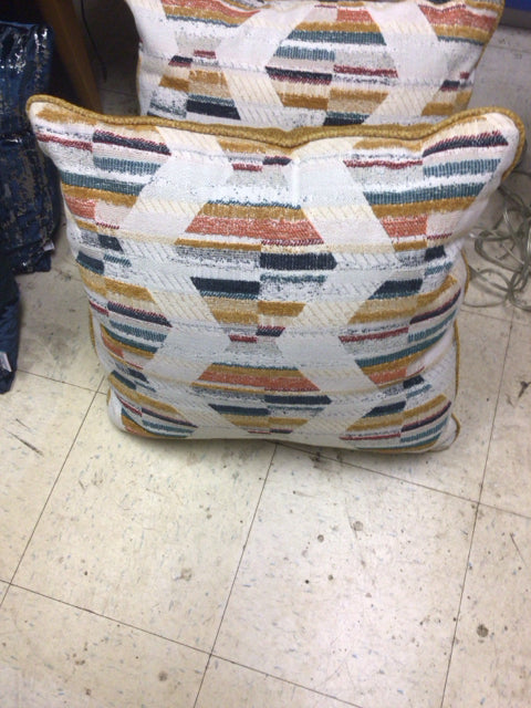 White/Gold/Blue Pattern Fabric Pillow