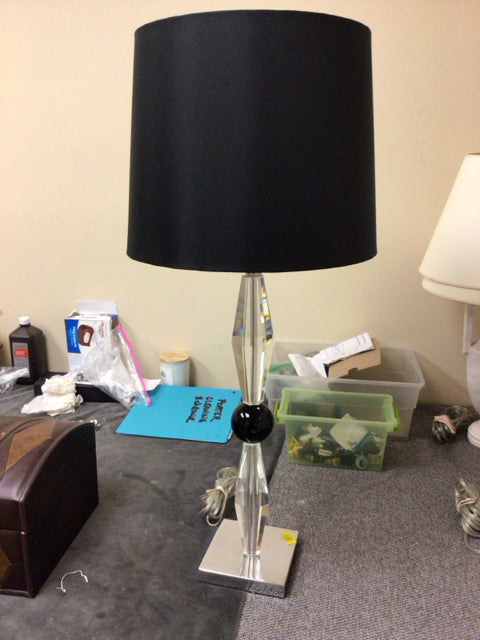 Clear Cut Glass Black Sphere Center Table Lamp W/Shade