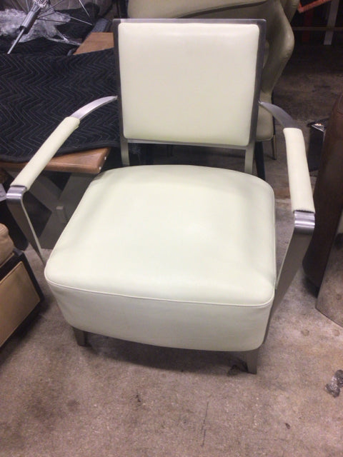 32" X 27" X 22" Oscar Cream/Green Leather & Chrome Arm Chair