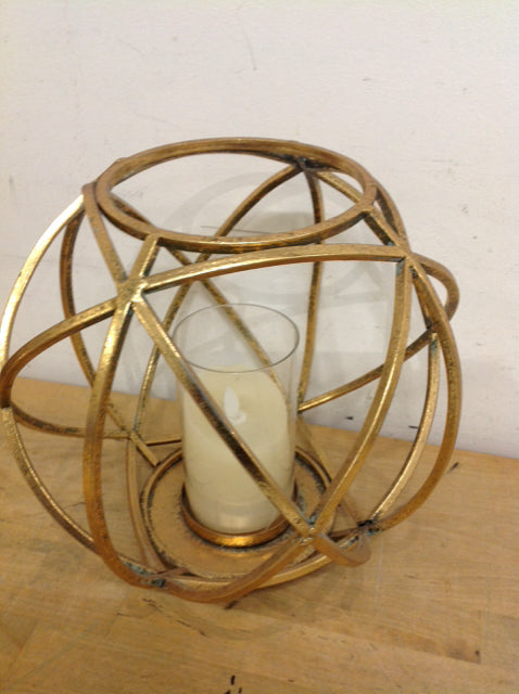 10" Gold Metal Sphere W Candle