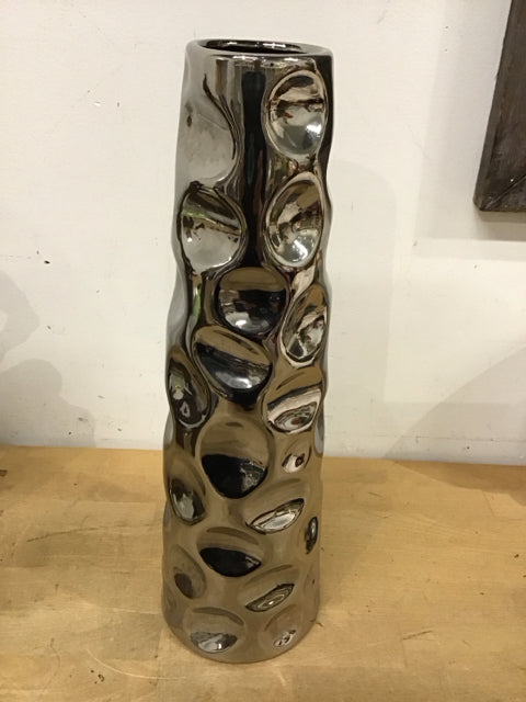 16" Silver Slim Dimpled Vase