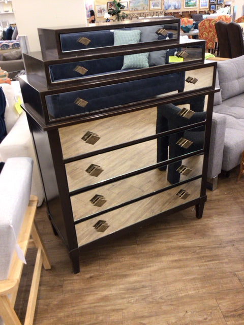 AS-IS Mirrored Front Seven Drawer Tall Dresser(Knick In One Mirror)