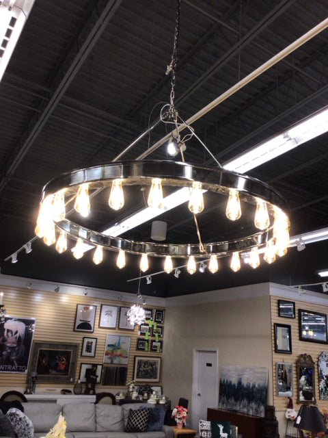 Round Metal Chandelier W/Edison Bulbs