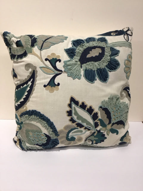 Linen Pillow w/Blue Tan Stitch Design