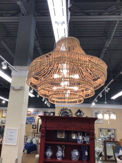 AS-IS 31" X 35" Arteriors Tulane 8 Light Beaded Chandelier(Center Rod Bent & Rin