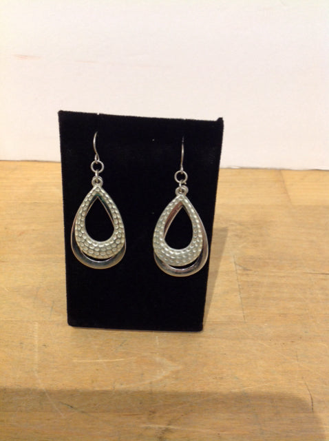 Double Hoop Silver Metal Earrings